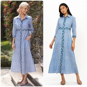 Oliphant Button Up Shirt Dress Maxi Budapest Blue XXL